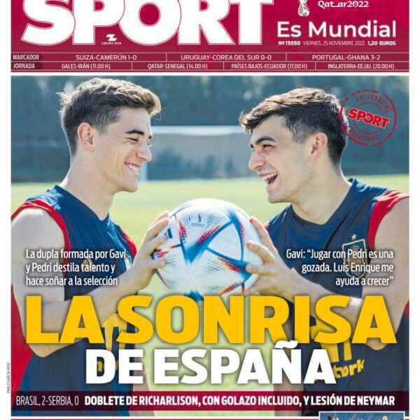 Esta es la portada de SPORT de hoy viernes 25 de noviembre