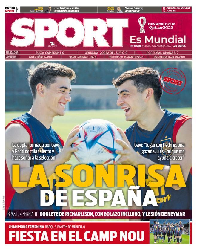 Esta es la portada de SPORT de hoy viernes 25 de noviembre