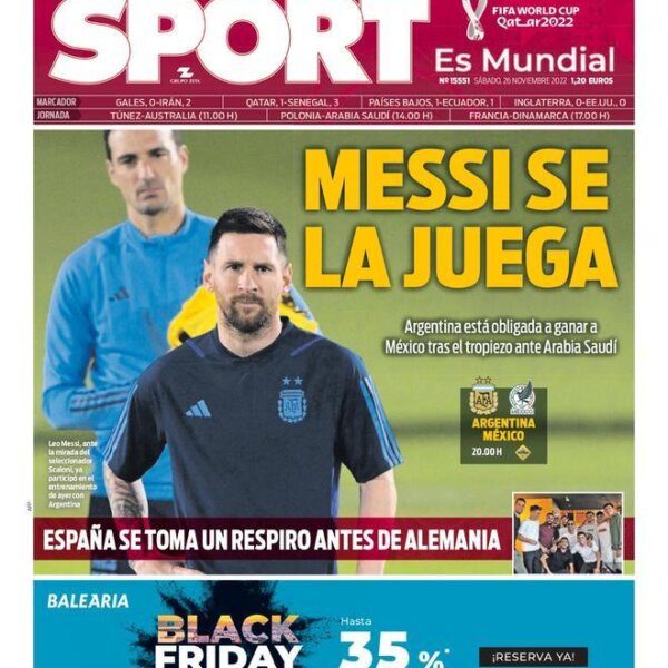 Esta es la portada SPORT de hoy sábado 26 de noviembre