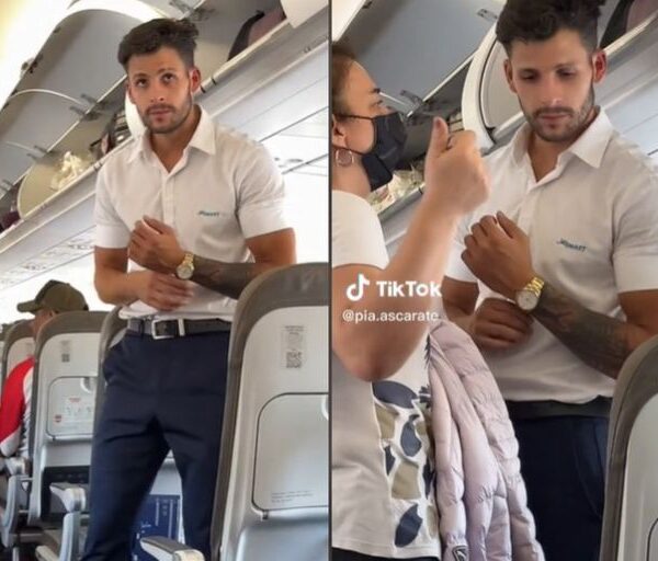 Se enamoró del azafato en el avión, lo filmó con un divertido filtro de TikTok y generó revuelo