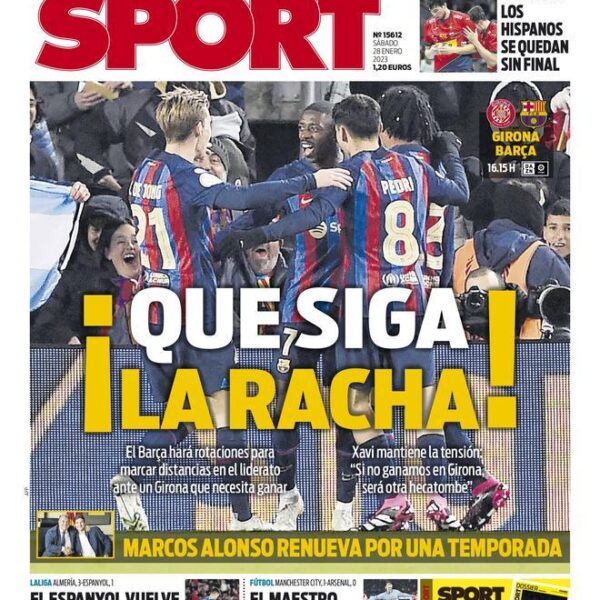 Esta es la portada SPORT, hoy sábado 28 de enero de 2023