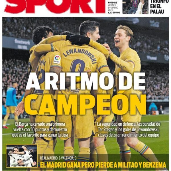 Esta es la portada SPORT, hoy viernes 3 de febrero de 2023