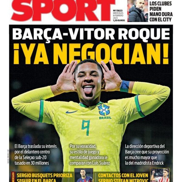 Esta es la portada SPORT, hoy miércoles 8 de febrero de 2023