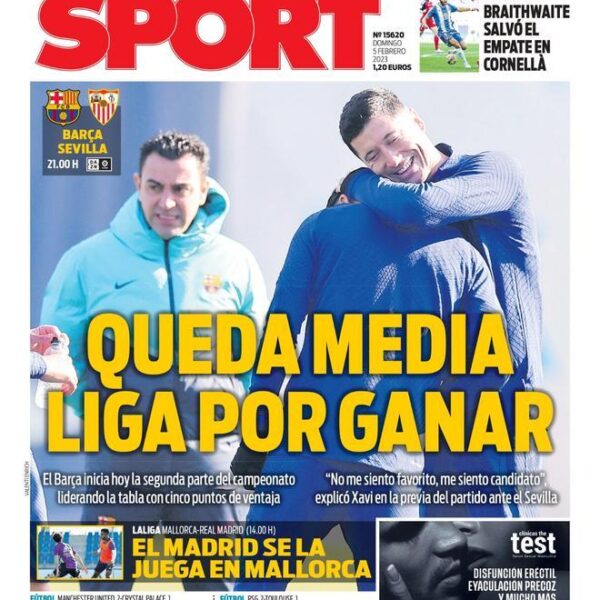 Esta es la portada SPORT, hoy domingo 5 de febrero de 2023