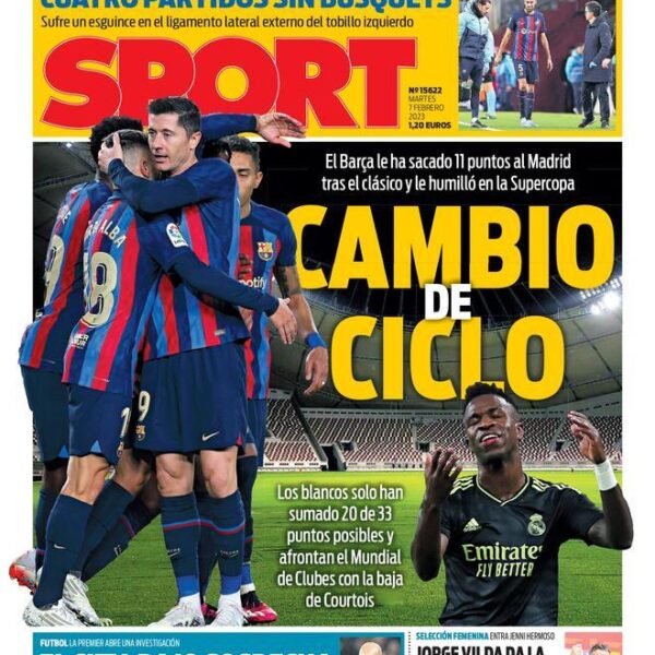 Esta es la portada de SPORT del martes 7 de febrero de 2023