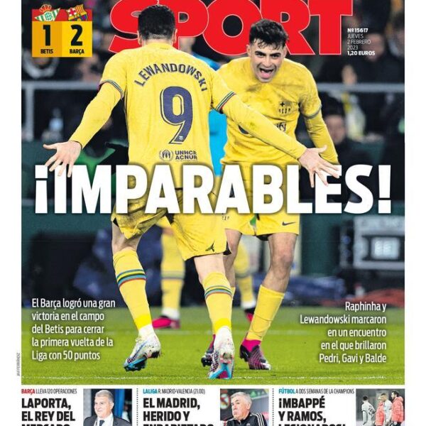 Esta es la portada SPORT de hoy, jueves 2 de febrero