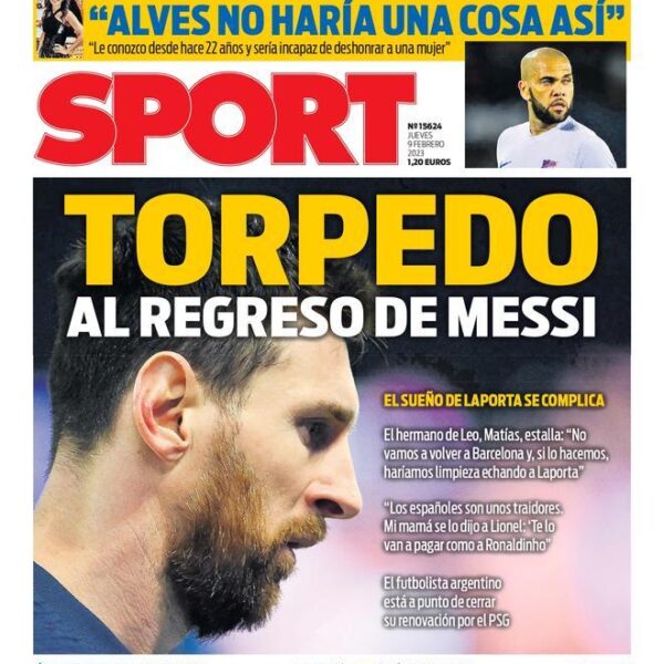 Esta es la portada SPORT, hoy jueves 9 de febrero de 2023