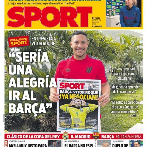 Esta es la portada de SPORT, hoy miércoles 1 de marzo de 2023