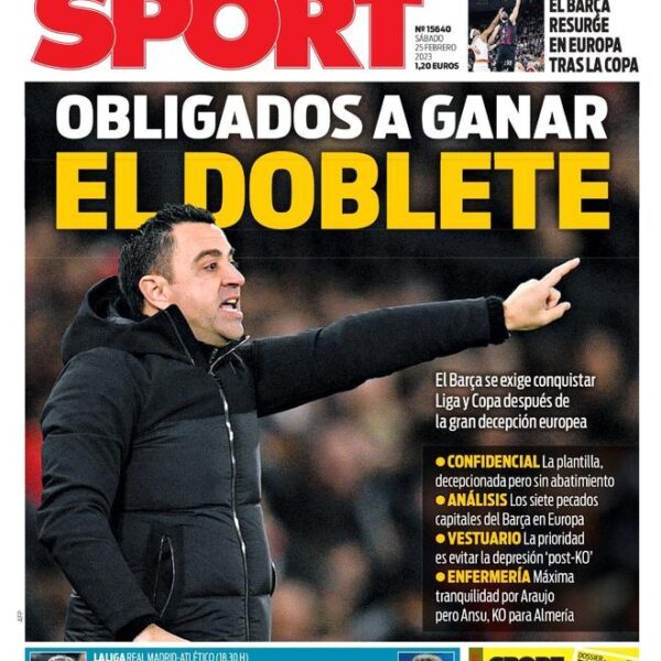 Esta es la portada de SPORT de hoy, sábado 25 de febrero