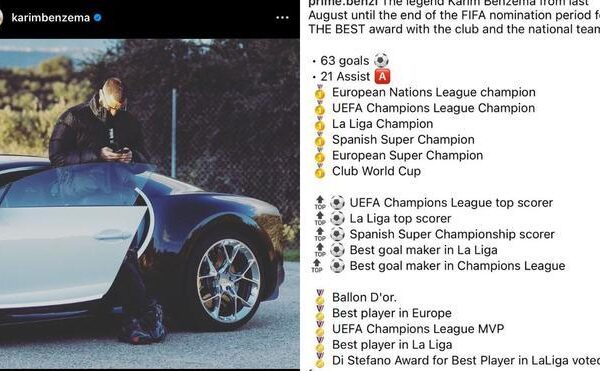Benzema manda un ‘mensaje’ a la FIFA colgando su palmarés de 2022 en las redes