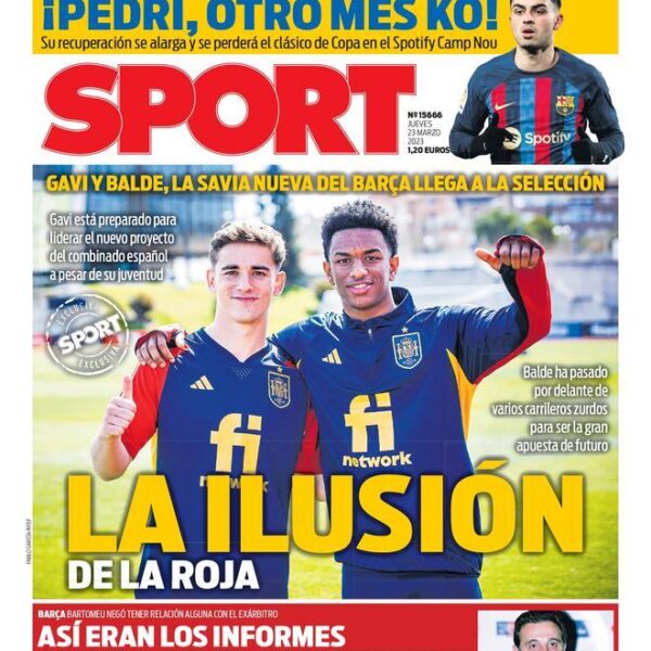 Esta es la portada de SPORT del jueves 23 de marzo de 2023