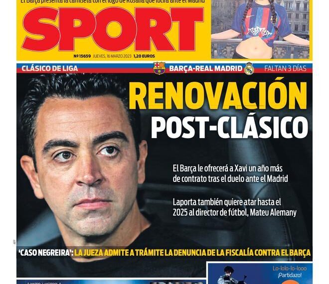 Esta es la portada de SPORT de hoy, jueves 16 de marzo