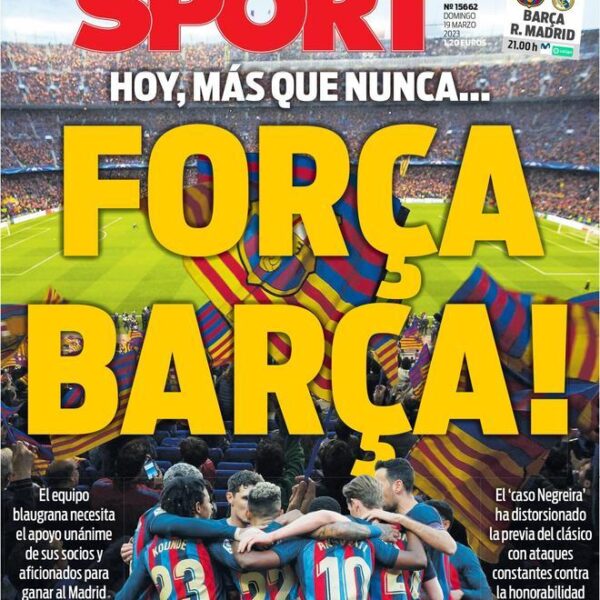 Esta es la portada SPORT del domingo 19 de marzo de 2023