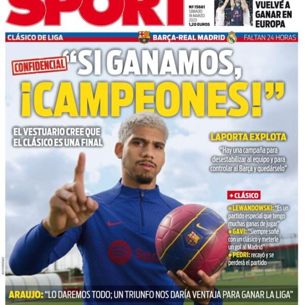 Esta es la portada de SPORT de hoy, sábado 18 de marzo