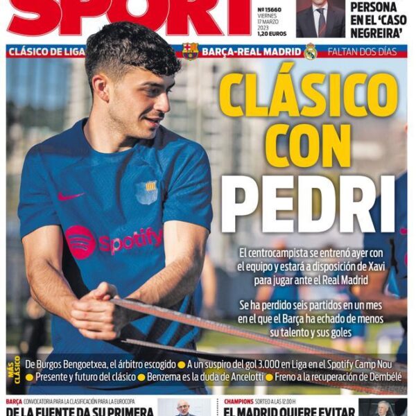 Esta es la portada de SPORT de hoy, viernes 17 de marzo