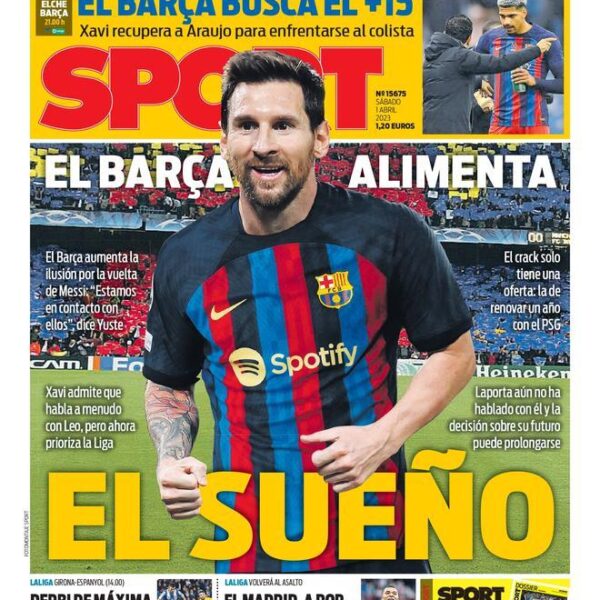 Esta es la portada de SPORT, hoy sábado 1 de abril de 2023