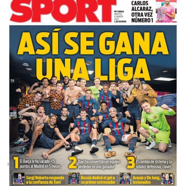 Esta es la portada de SPORT de hoy, martes 21 de marzo de 2023