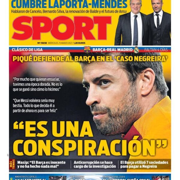 Esta es la portada de SPORT de hoy, miércoles 15 de marzo