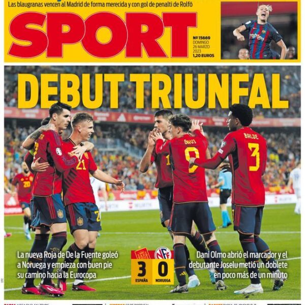 Esta es la portada de SPORT, hoy domingo 26 de marzo de 2023