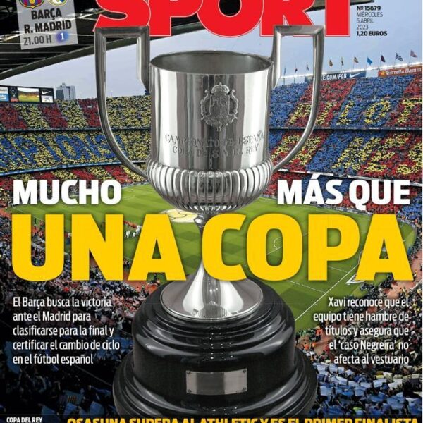 Esta es la portada de SPORT de hoy, miércoles 5 de abril de 2023