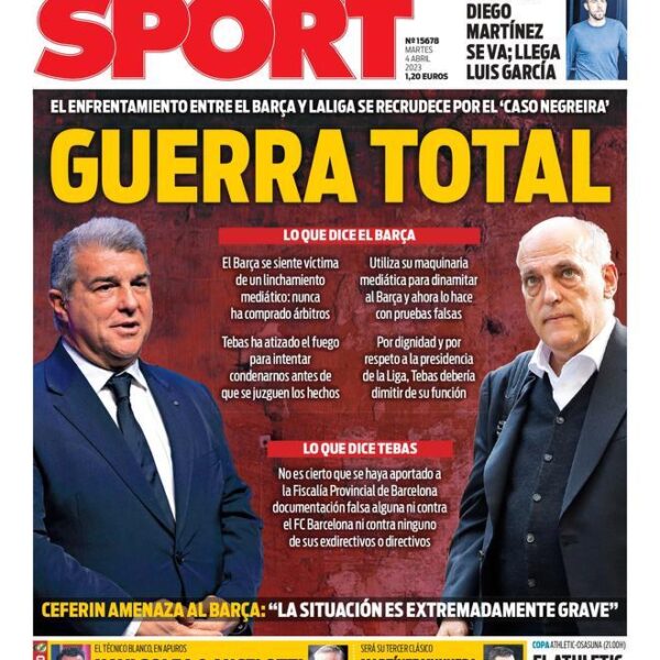 Esta es la portada de SPORT de hoy, martes 4 de abril de 2023