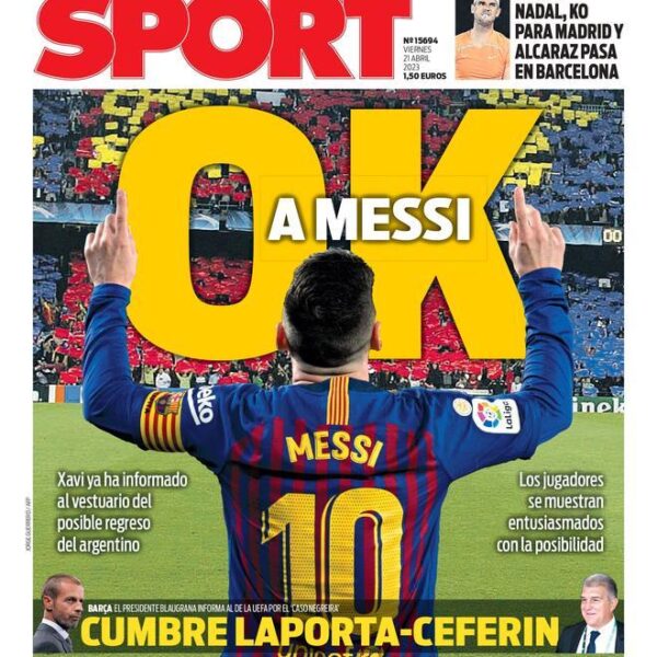 Esta es la portada SPORT, de hoy viernes 21 de abril de 2023