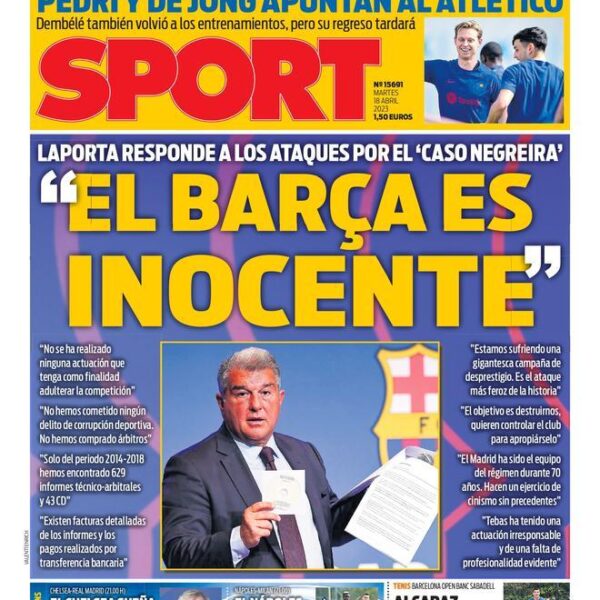 Esta es la portada SPORT de hoy, martes 18 de abril de 2023